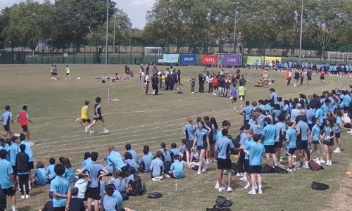 Students on the field competing